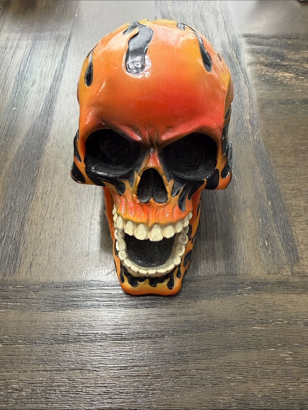 Orange and Black Flame Skull Accent - Home Accents